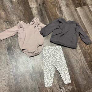 Baby Outfit Set - Ruffle Bodysuit and Floral Leggings